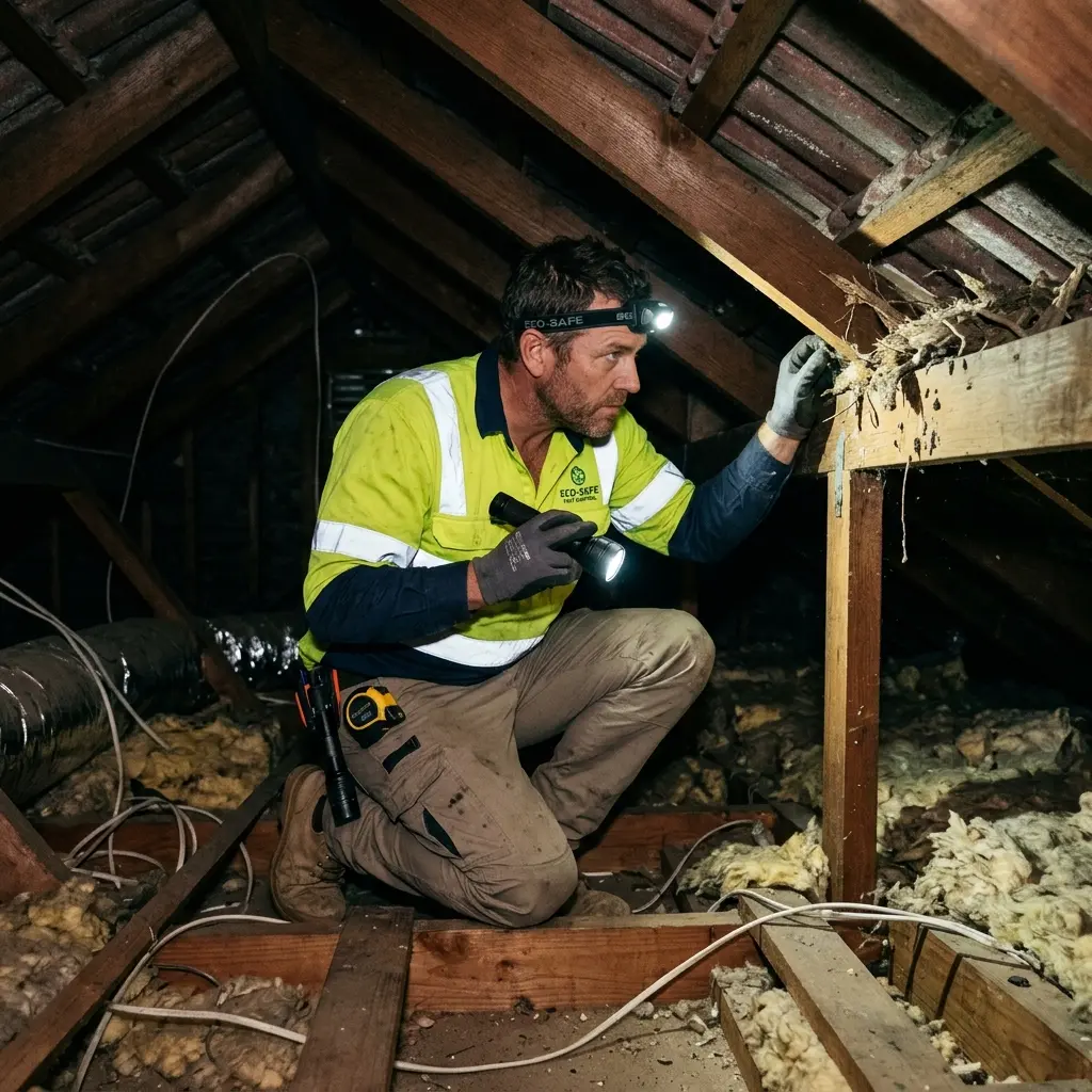 Technician inspecting a Greenvale subfloor void for a deceased cat